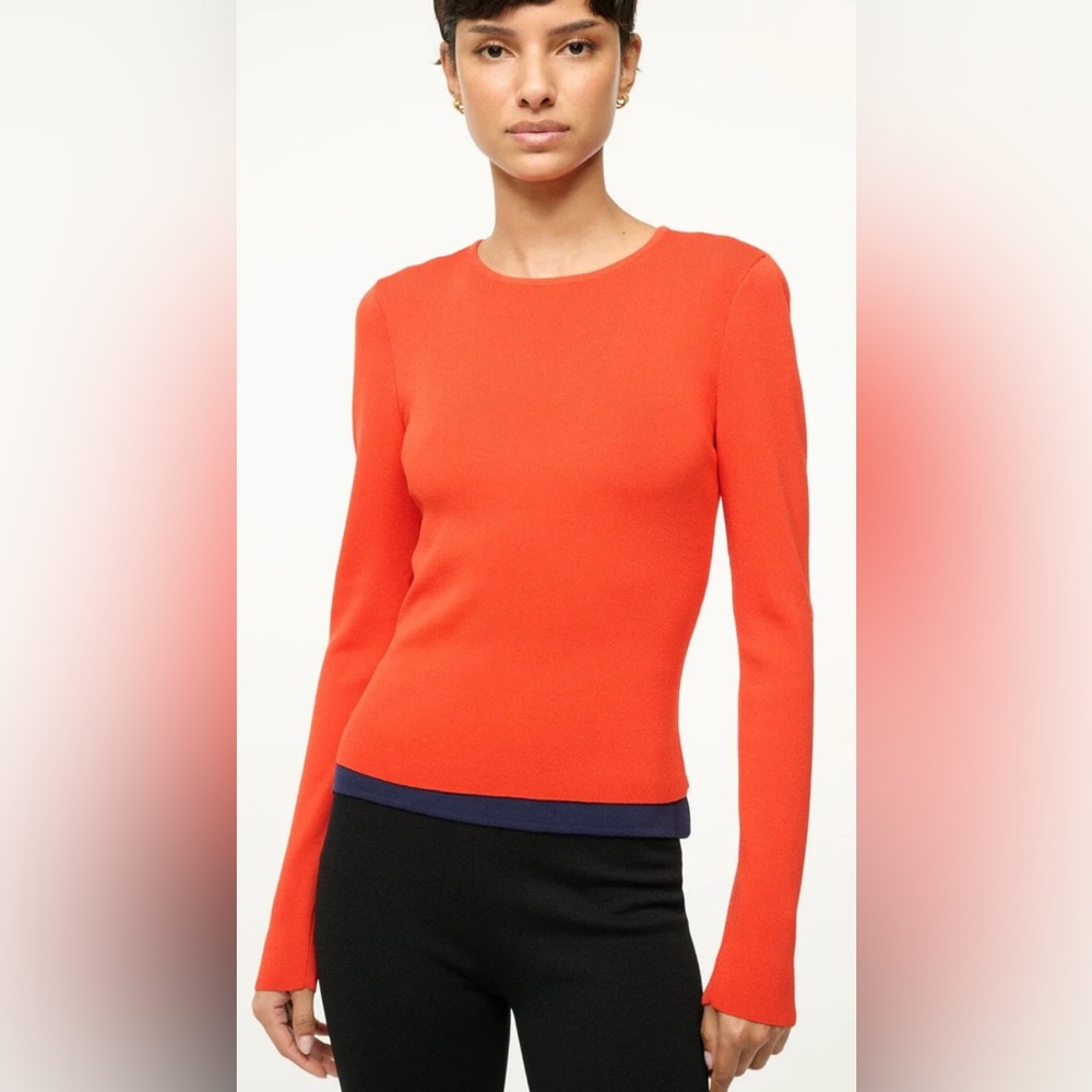 STAUD Salinas LS Top in Cayenne and Navy NWT